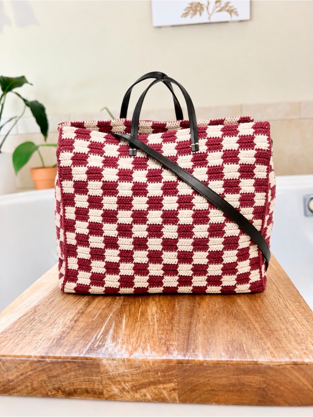 Clare V Summer Simple Tote - Plummy/Cream Crochet Checker
$295 NWT